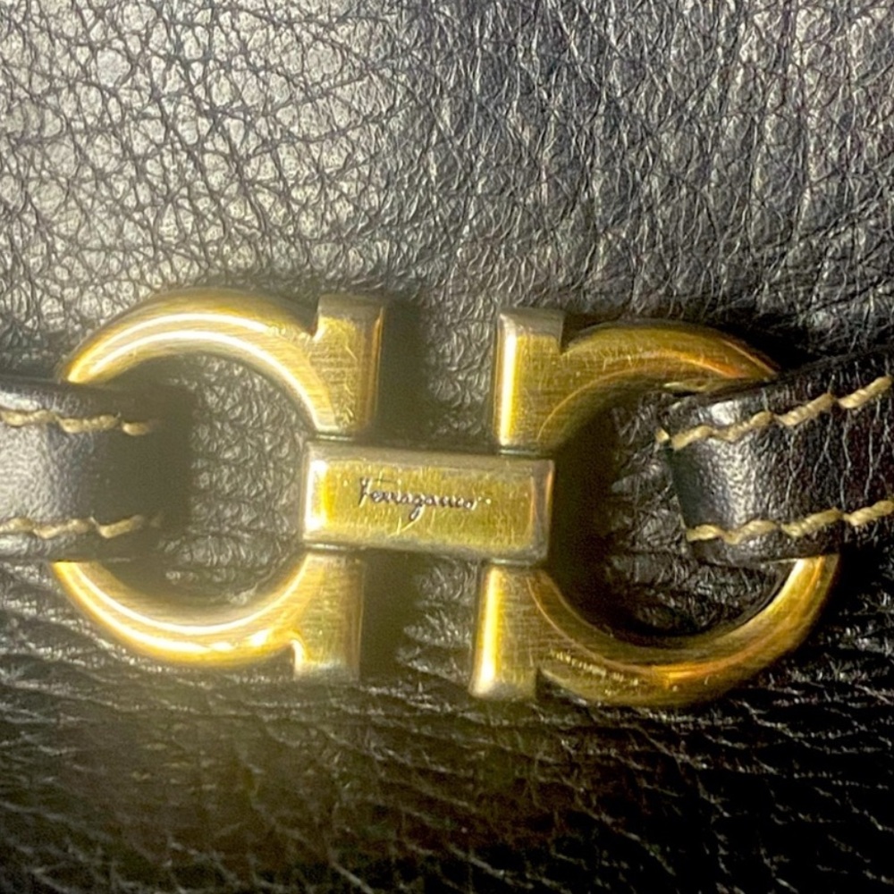 Salvatore Ferragamo Black Pebbled Leather Shoulder Bag with Gold Hardware - Picture 8 of 14